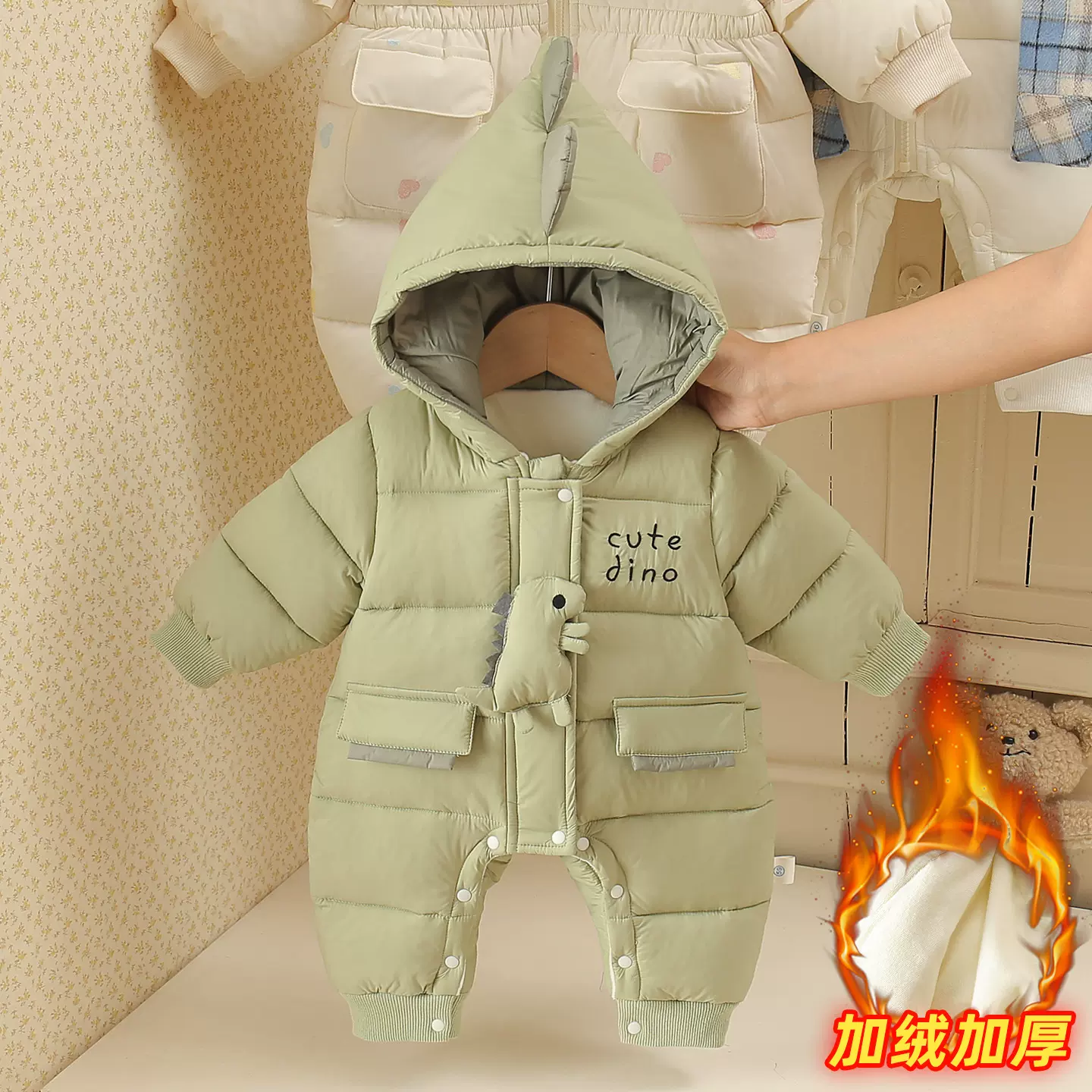 25新款男女宝宝婴儿羽绒棉服连体衣婴幼儿爬服加厚新生儿抱衣外套