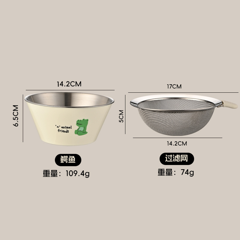 304 ステンレス鋼のフルーツプレート家庭用米と野菜の洗濯ボウル漫画クリームスタイル排水バスケット排水ボウル|undefined