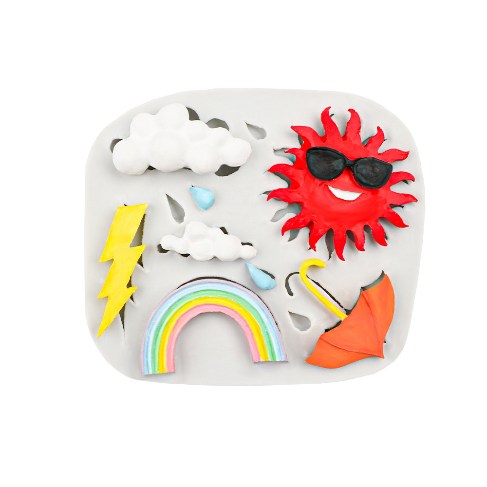 Funda de azúcar Rainbow Cloud Sun Cake Decoración Molde de silicona Paraguas de chocolate Raiden Plato de goteo de yeso de bricolaje
