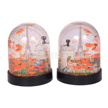 浪漫情定巴黎水晶球亚克力入油水球漂浮花瓣铁塔桌面摆件节日礼物