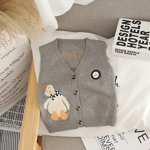 Knitted Vest for Boys and Girls, Spring and Autumn Outerwear Baby Vests, Infant Woolen Vest, New Style Cardigan Sweater Vest