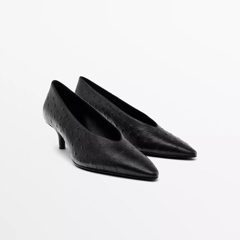Md Women's Shoes Genuine Leather Pointed Toe High-Heeled Shoes Ostrich Pattern Shallow Mouth Kitten Heel Professional Elegant High-Heeled Shoes Md Women's Shoes Genuine Leather Pointed Toe High-Heeled Shoes Ostrich Pattern Shallow Mouth Kitten Heel Professional Elegant High-Heeled Shoes