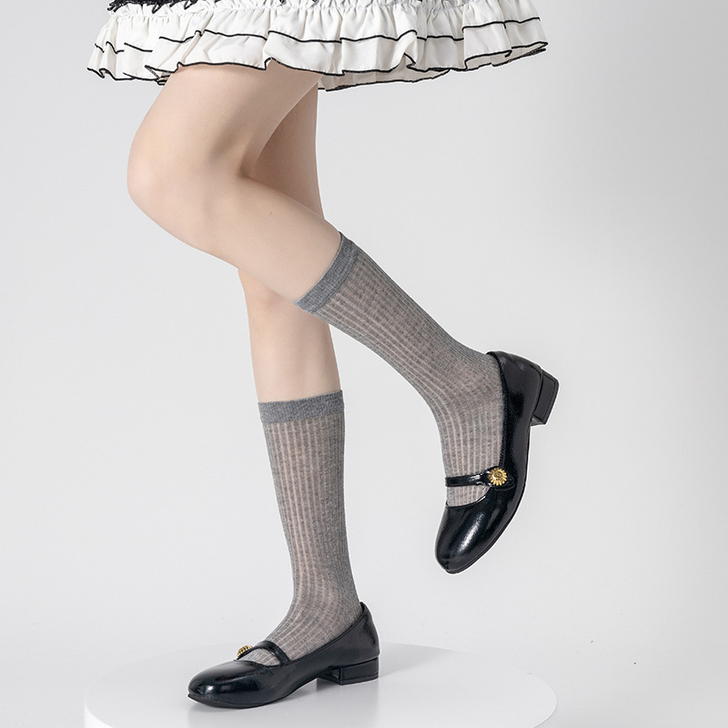 Zapatos y calcetines de ballet estilo Miu de algodón, calcetines finos de primavera y verano con rayas verticales que estilizan, calcetines largos de color puro estilo japonés para niñas.