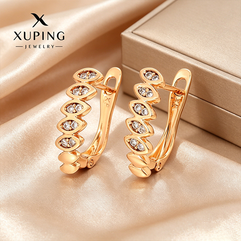 Aretes de Hebilla Elípticos en Aleación de Cobre con Chapado en Oro de 18K para Mujer