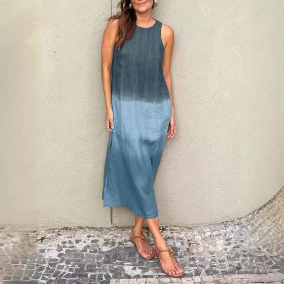 Amazon AliExpress 2024 Cross-border Women's Summer Women's Casual Sleeveless Slit Gradient Long dress