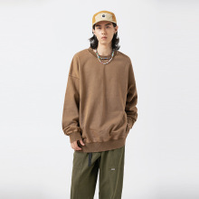 AUGRAW潮牌宽松重磅光版圆领做旧水洗卫衣 情侣休闲卫衣 纯色卫衣