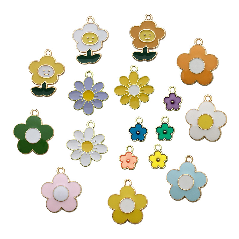 1 gota de aceite flor girasol DIY joyería accesorios aleación color flor collar pendientes colgante estilo coreano