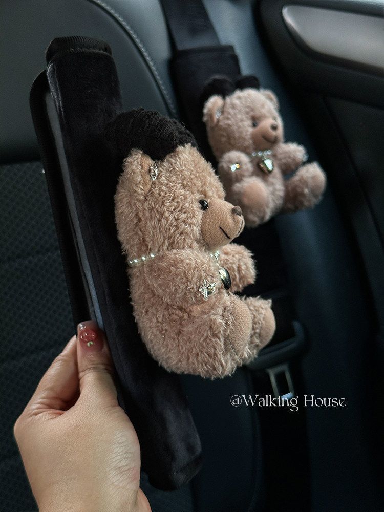Car Seatbelt Decorative Shoulder Pads, Cute and High-End, Maillard Bear Plush Car Interior Decoration Gift