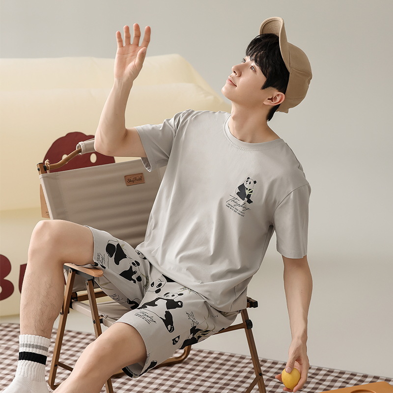 Nuevo pijama de algodón de verano para hombres pantalones cortos de mangas cortas chaqueta de cuello redondo ropa de hogar para hombres casual suelta grande conjunto