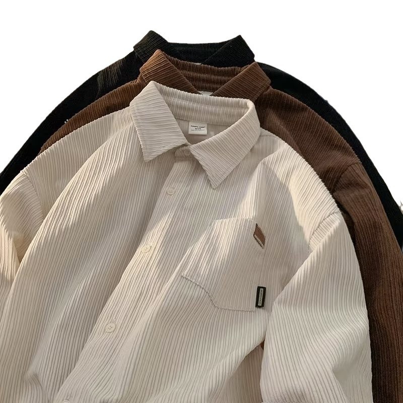 Camisa de pana de moda de marca de moda de alta calle Camisa de manga larga popular juvenil masculina Chaqueta de camisa suelta retro estilo de Hong Kong