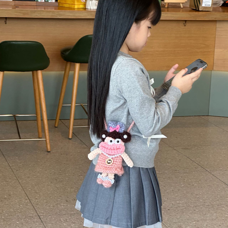 Extraña bolsa de hombro para niños caricatura adorable muñeca boca de salchicha accesorios bolsas nuevas bolsas de gancho de lana
