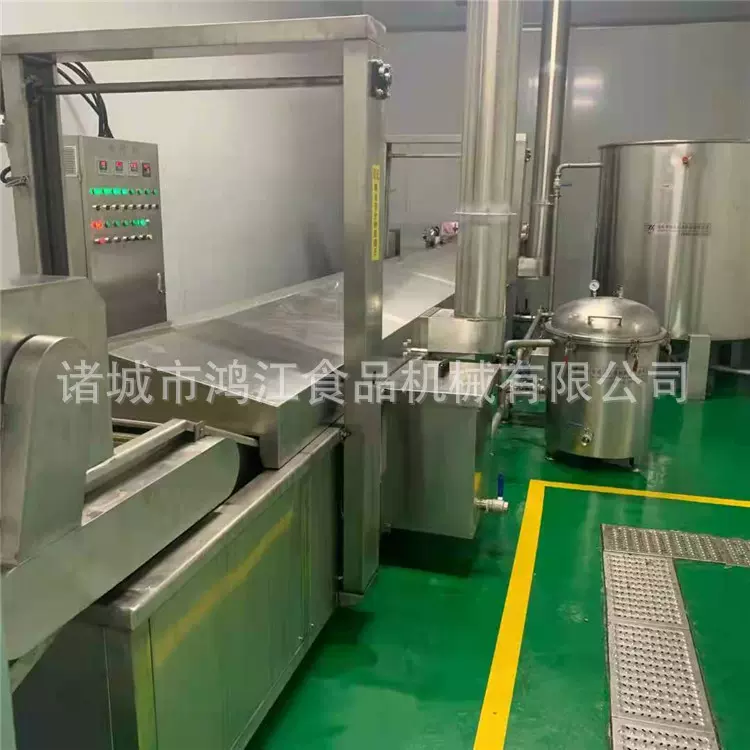 全自动鲅鱼油炸线涂氟板带不沾料面筋油炸机连续式一机两用电加热