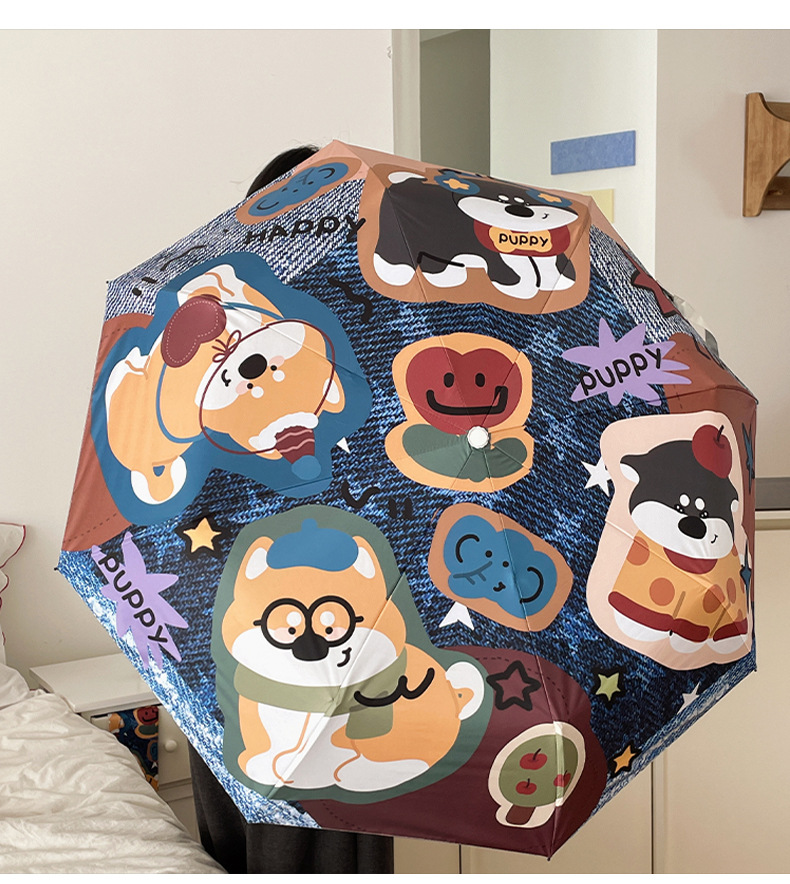 Paraguas plegable automático retro con diseño de perro para lluvia_voghion.com