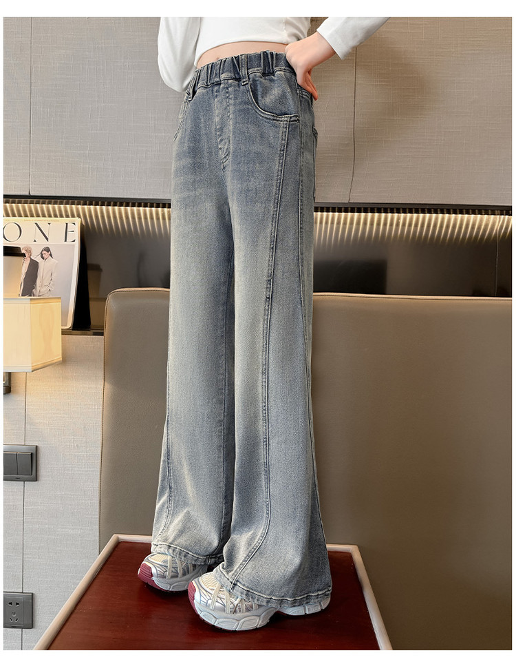 Men's Clothing Vintage Blue Flared Jeans For Kids - Stretchable Waistband, Comfortable Denim Fabric, Unisex Design For Boys & Girls (120cm-170cm)_voghion.com