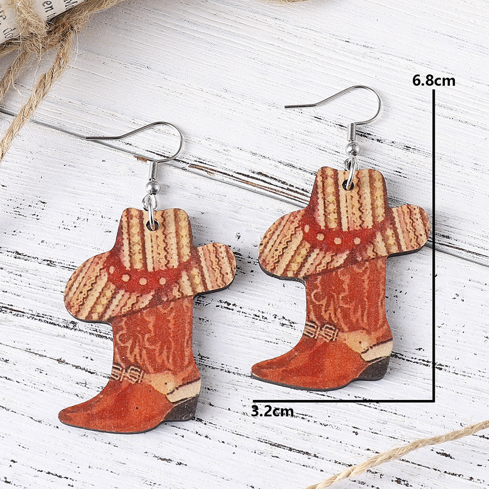 Boots Pattern Women'S Gender Simple Style Boots Wood Patchwork Women's Drop Earrings