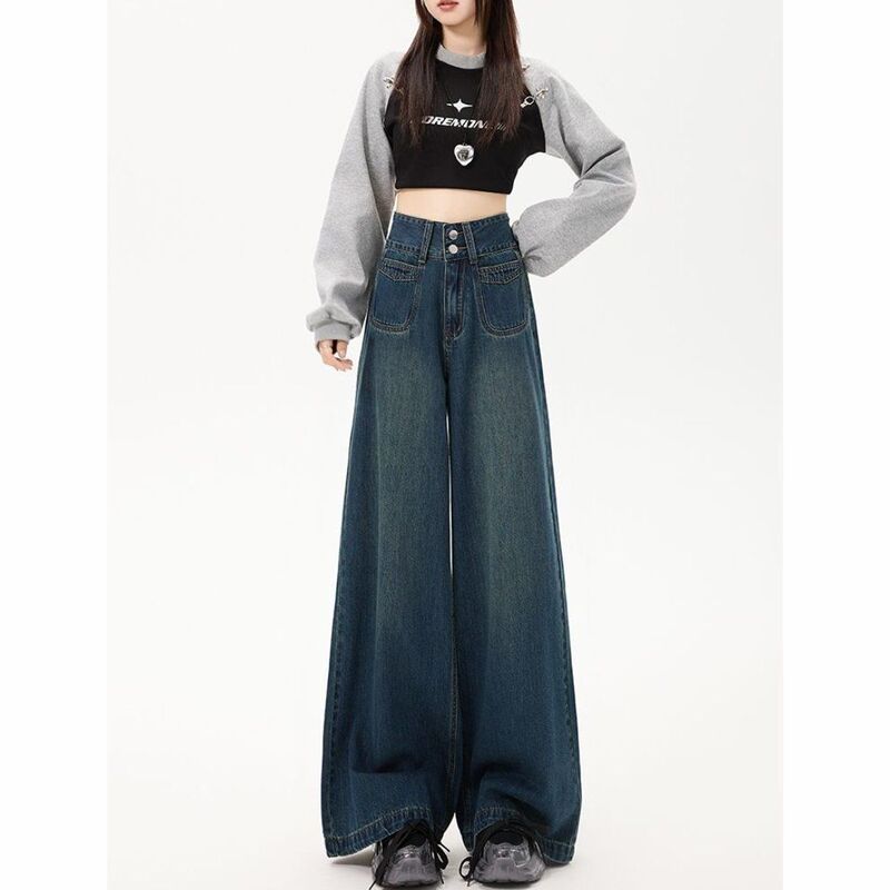 American Style Drapey Wide-Leg Jeans for Women Plus Size High-Waisted Loose Slimming Drapey Floor-Length Straight Pants for Small People American Style Drapey Wide-Leg Jeans for Women Plus Size High-Waisted Loose Slimming Drapey Floor-Length Straight Pants for Small People