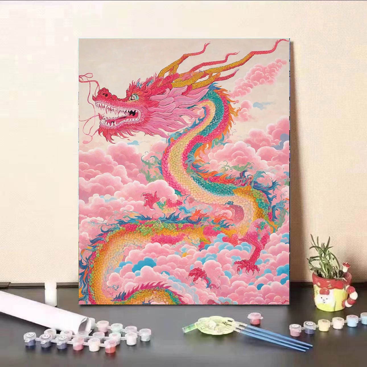 (Autorización genuina) Año del dragón auspicioso pintura al óleo digital bricolaje rellena a mano para curar y descomprimir regalos de alto valor
