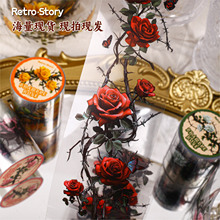 跨境RetroStory荆棘玫瑰系列花卉模切胶带6款diy装饰素材手账胶带