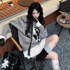设计感提花圆领套头毛衣女学生秋冬新款慵懒风宽松时尚针织衫