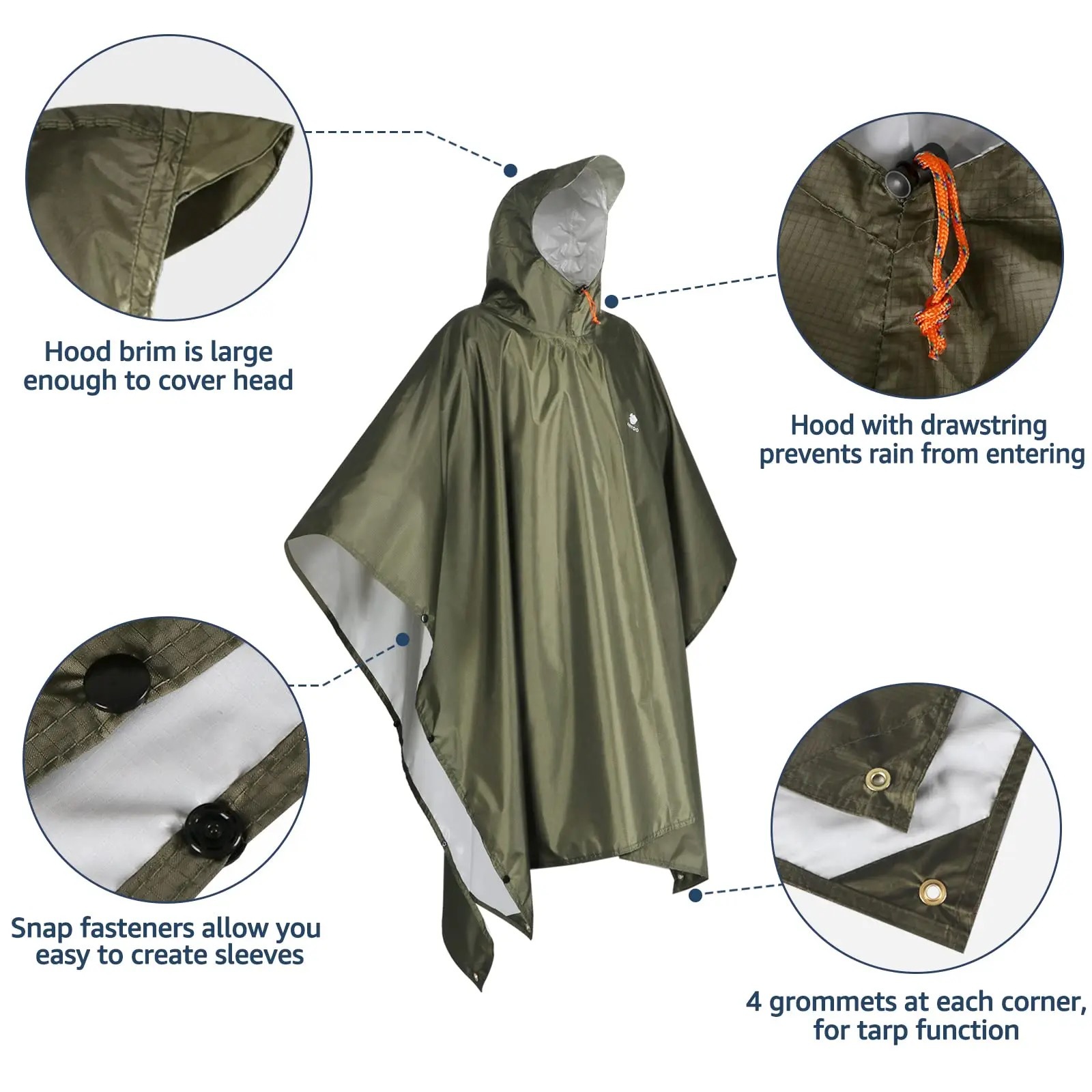 Amazon transfronterizo tres en uno capa impermeable poliéster recubierto de plata al aire libre montañismo impermeable portátil Comercio exterior capa poncho