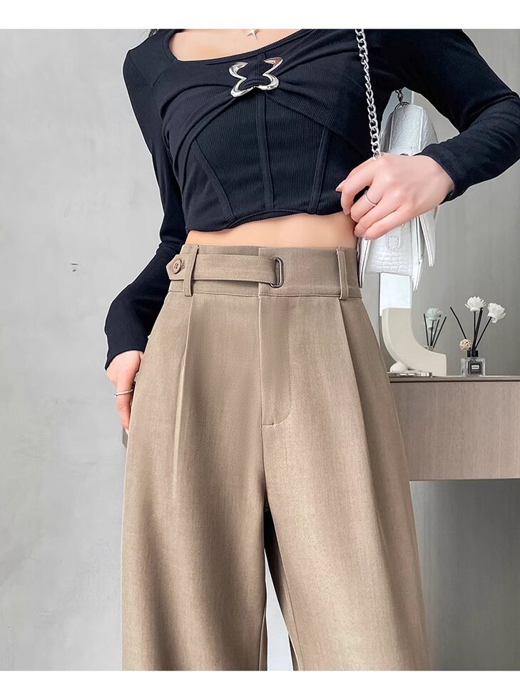 Quần ống rộng nữ cạp cao ống thẳng vải dệt mềm rũ, phong cách công sở — Mẫu thông thường màu xám (khuyến nghị 160cm trở lên), Mẫu thông thường màu đen (khuyến nghị 160cm trở lên), Người đàn ông nhỏ màu xám (khuyến nghị dưới 158cm), Người đàn ông nhỏ màu đen (đề nghị dưới 158cm) chi tiết 40