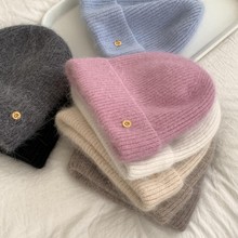 韩版新款百搭兔毛针织毛线帽子女秋冬显脸小包头帽保暖护耳堆堆帽