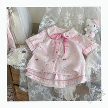 新款开衫睡衣女夏季开衫云朵棉短袖短裤甜美卡通a类家居服套装夏