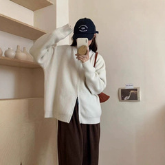 跨境新款纯色双拉链宽松慵懒风针织外套休闲百搭针织衫上衣女
