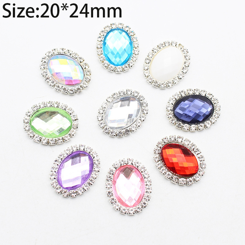 20*24mm oval acrylic rhinestone flat bottom buckle handmade jewelry accessories DIY clothing buckle wholesale