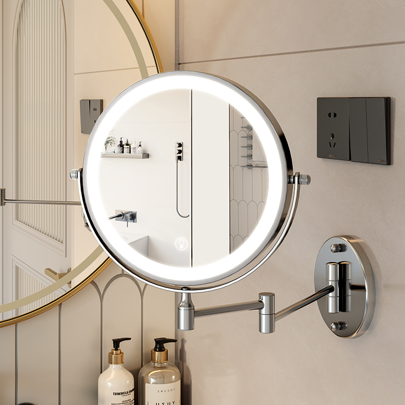 浴室化妆镜led免打孔壁挂叠带灯智能镜子卫生间伸缩双面梳妆镜