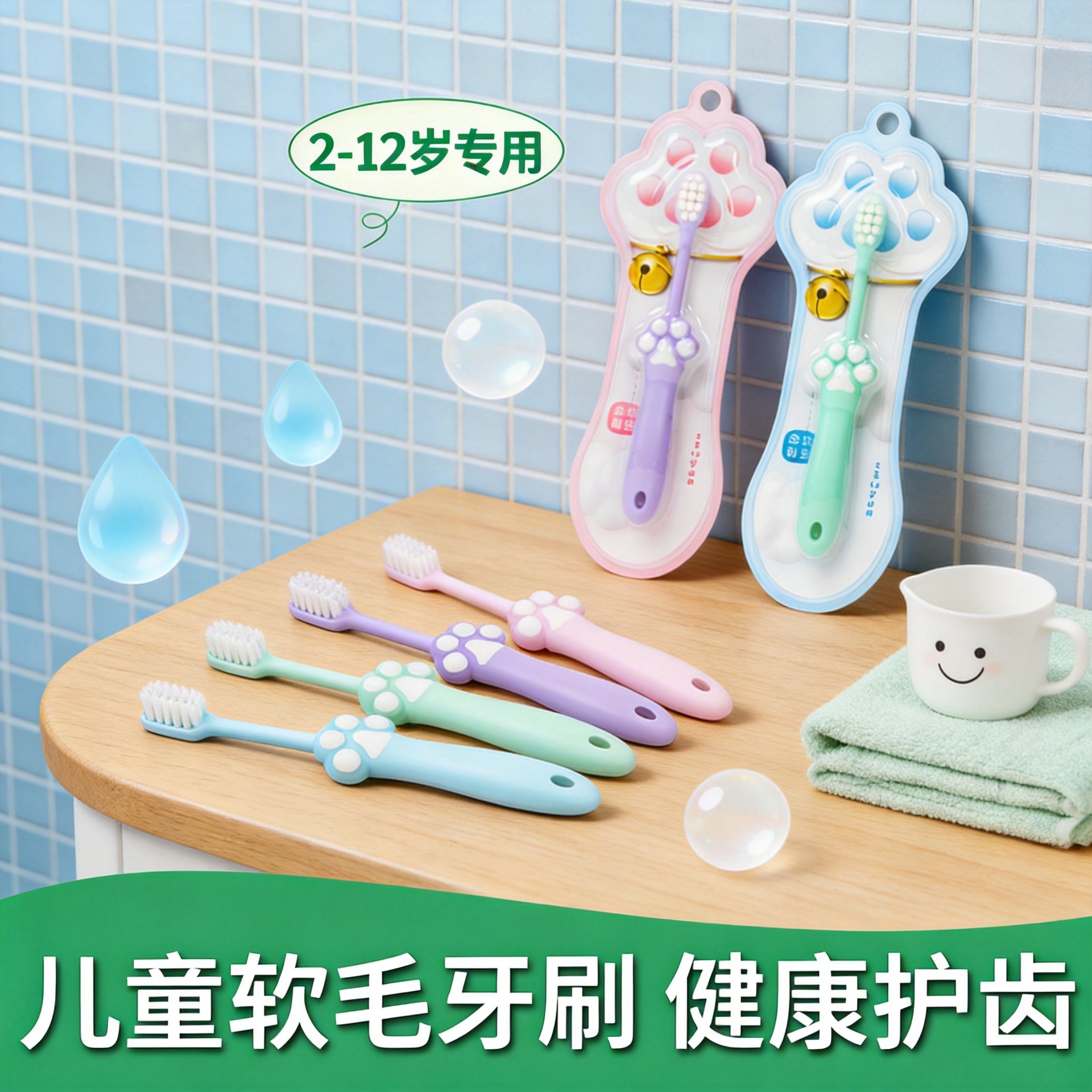 Children's Soft Hair Toothbrush Cat Claw Baby Cute Yangzhou genuine goods Wholesale Household Independent Toothbrush Children 3-12 Years Old