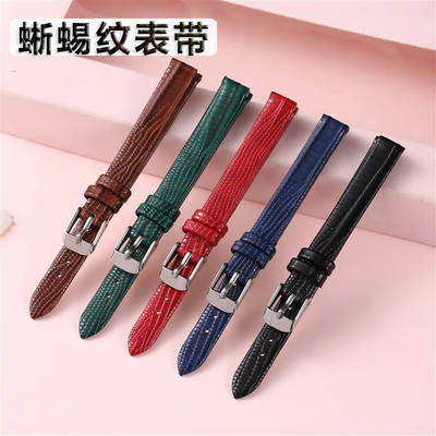 Lizard pattern leather strap ultra-thin soft delicate waterproof sweat-proof watch accessories watch chain fit small square sugar small green watch