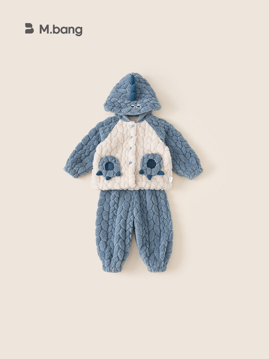 Yubao ropa para niños pijamas para niños otoño e invierno nuevos pantalones de manga larga engrosados con capucha de dibujos animados para niños y niñas