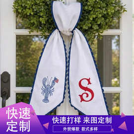 字母交织龙虾花环缎带航海风格蕾丝花环蝴蝶结海滨亚麻门饰带
