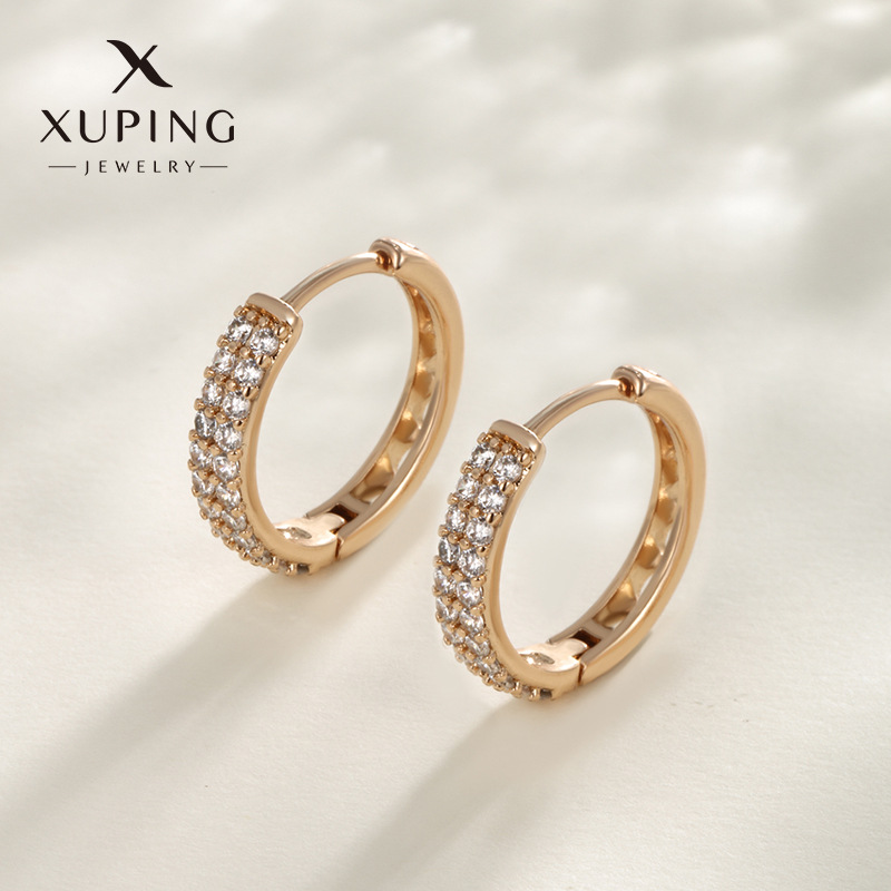 Xuping joyería estilo de moda europea y americana aretes exagerados doble fila brillante aretes de arroz