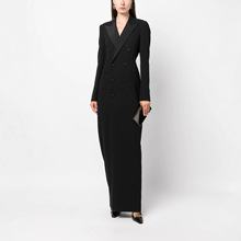 2025春秋新款 气质性感优雅翻领收腰加长款连衣裙式西装外套女