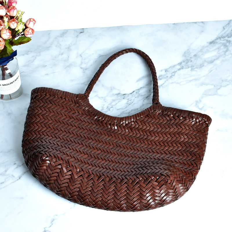 Dragon Diffusion First Layer Cow Woven Bag Genuine Leather French Vegetable Basket Bag Ins Popular Women's Bag Manufacturer