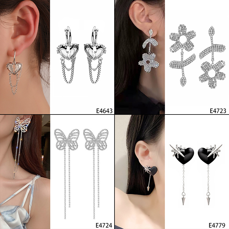 1 Pair Quantity Daily, Shopping Occasion 1 Pair Fashion Tassel Heart Shape Flower Inlay Alloy Rhinestones Earrings