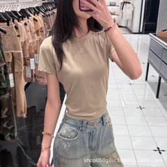 SMFK十字印章修身运动Tee高弹力醋酸亲肤微收腰T恤短袖女25秋新款