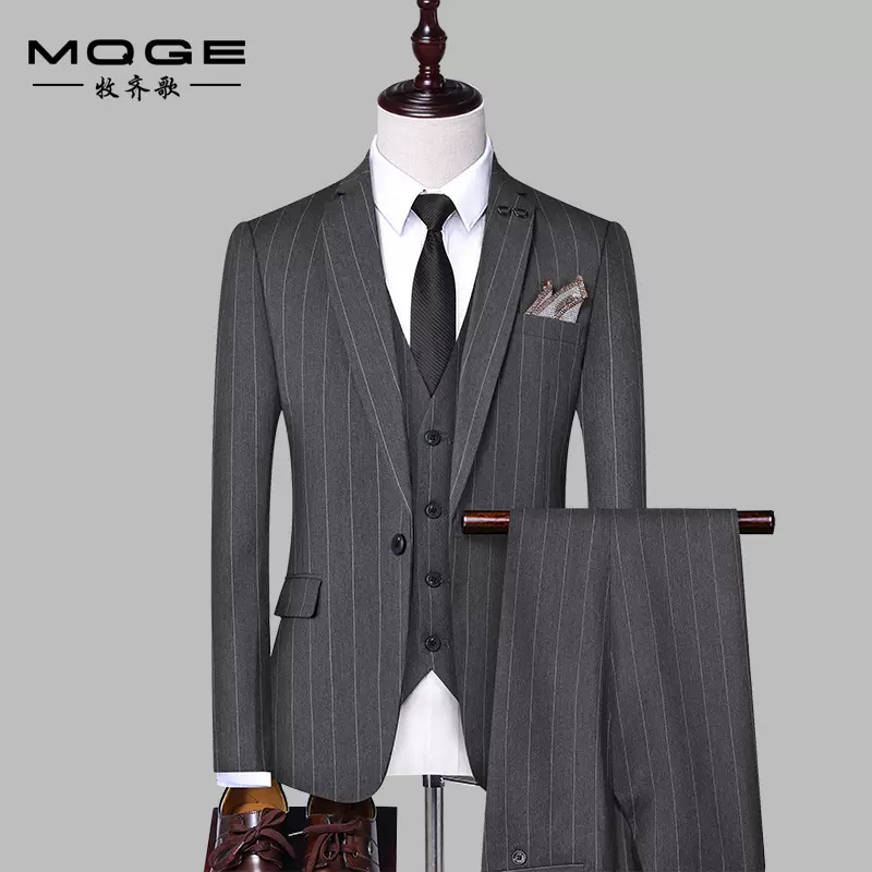春秋西装男商务西装套装男士西服男套装三件套婚庆礼服伴郎团体服