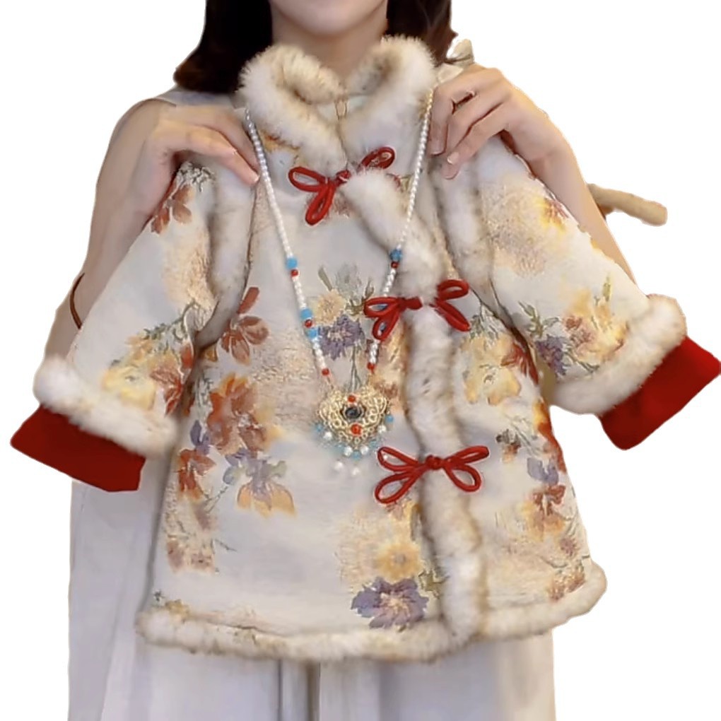 Vestido de niñas niñas invierno algodón intercalado vestido de Año Nuevo Niño chino Nieve Neel Jacquard vestido de princesa