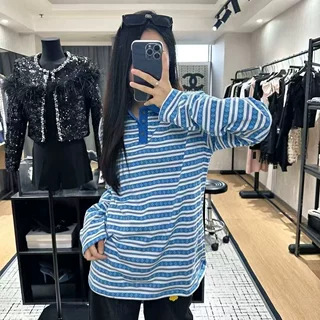 2026美式复古条纹翻领polo衫男女潮慵懒风长袖T恤宽松休闲上衣潮