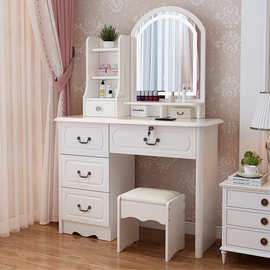 欧式梳妆台卧室现代简约小户型高级感大容量收纳柜一体化妆桌白色