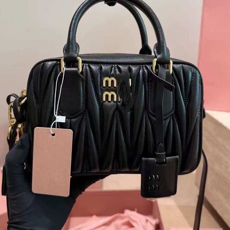 2026 New Model Miu Series Pleated Bowling Bag for Women, High-End Handbag, Shoulder Bag, Crossbody Small Square Bag, Fashionable and Simple 2026 New Model Miu Series Pleated Bowling Bag for Women, High-End Handbag, Shoulder Bag, Crossbody Small Square Bag, Fashionable and Simple