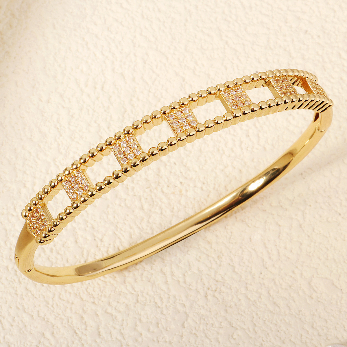 20g Weight 0.03µm-0.05µm Gold Plating Thickness Electroplating Gold Plating Process 18K Real Gold Plated Plating Material Rhinestones, Zircon Inlay Material Bangle Classification 1 Piece Quantity Holiday, Travel, Daily Occasion Copper Material Love, Round, Square Pattern Women's Gender French Style, Modern Style, Classic Style Style Inlay Craft French Style Modern Style Classic Style Love Round Square Rhinestones Zircon Alloy Copper Wholesale Bangle 11