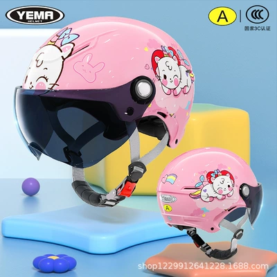 Boys, Summer Electric Motorcycle, Kids – Motosiklet kaskı (dəbilqə) - summer-style-light-pink-unicorn-kitten-ink-blue-short-lens