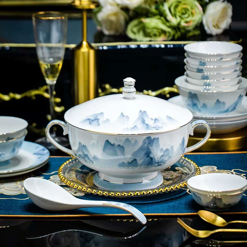 Корпоративный закуп подарков Jingdezhen керамическая посуда для стола 58 голов золотая клейма чаши и набор ложек благодарственные клиенты
