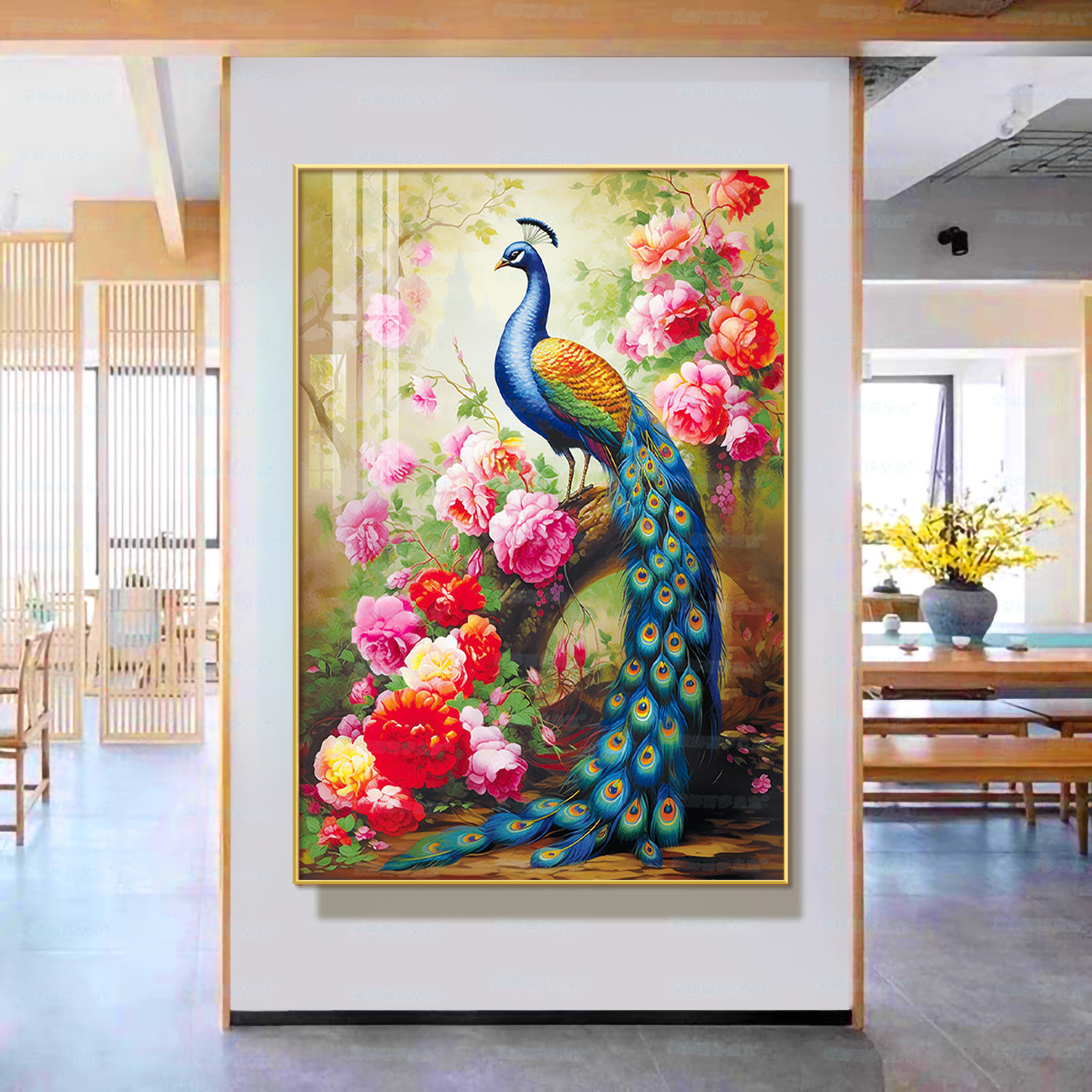 Mona Lisa real bordado elegante pavón nuevo estilo chino auspicioso salón hermosa decoración bordada a mano image 4