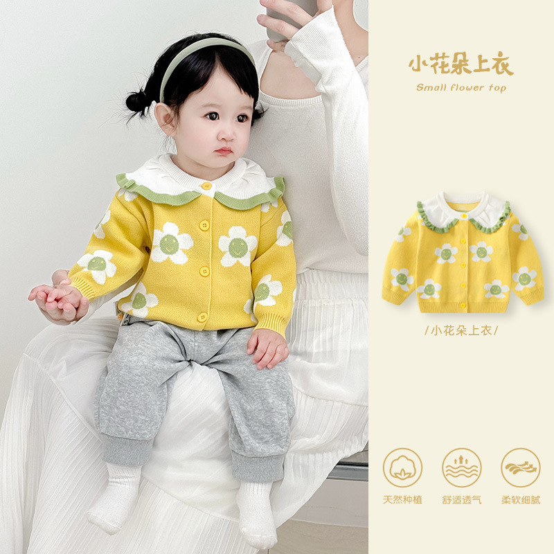 婴儿秋装套装2025新款女宝宝毛衣卫裤分体两件套女童早秋外套衣服|undefined
