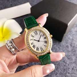 轻奢金色女表白色表盘罗马时标镶钻皮带设计女士石英表复古女款